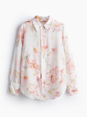 H&M Pastel Floral Button-Down Blouse in Pink & Peach